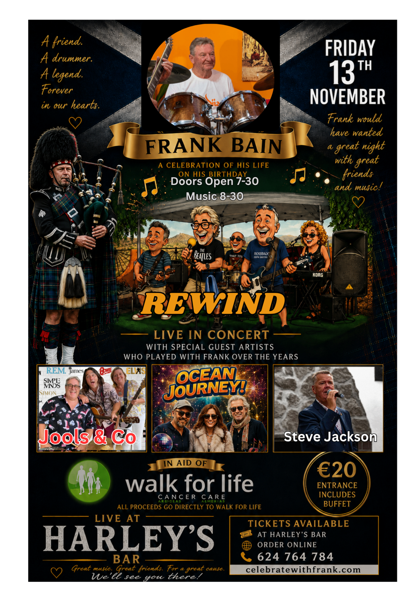 Frank Bain — A Celebration of His Life. Rewind Live in Concert, Friday 13th November at Harley's, Arboleas.
