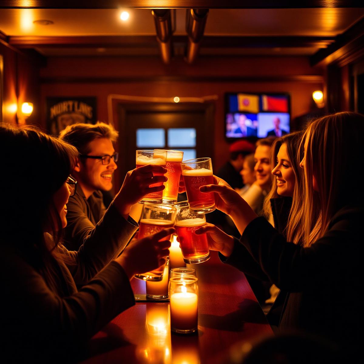 Friends toasting in a pub